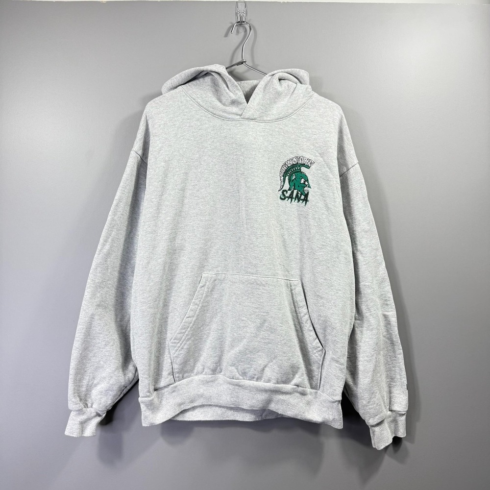 SANA Hoodie Sweatshirt Mens Large Gray State Spartan Graphic Pullover Fleece